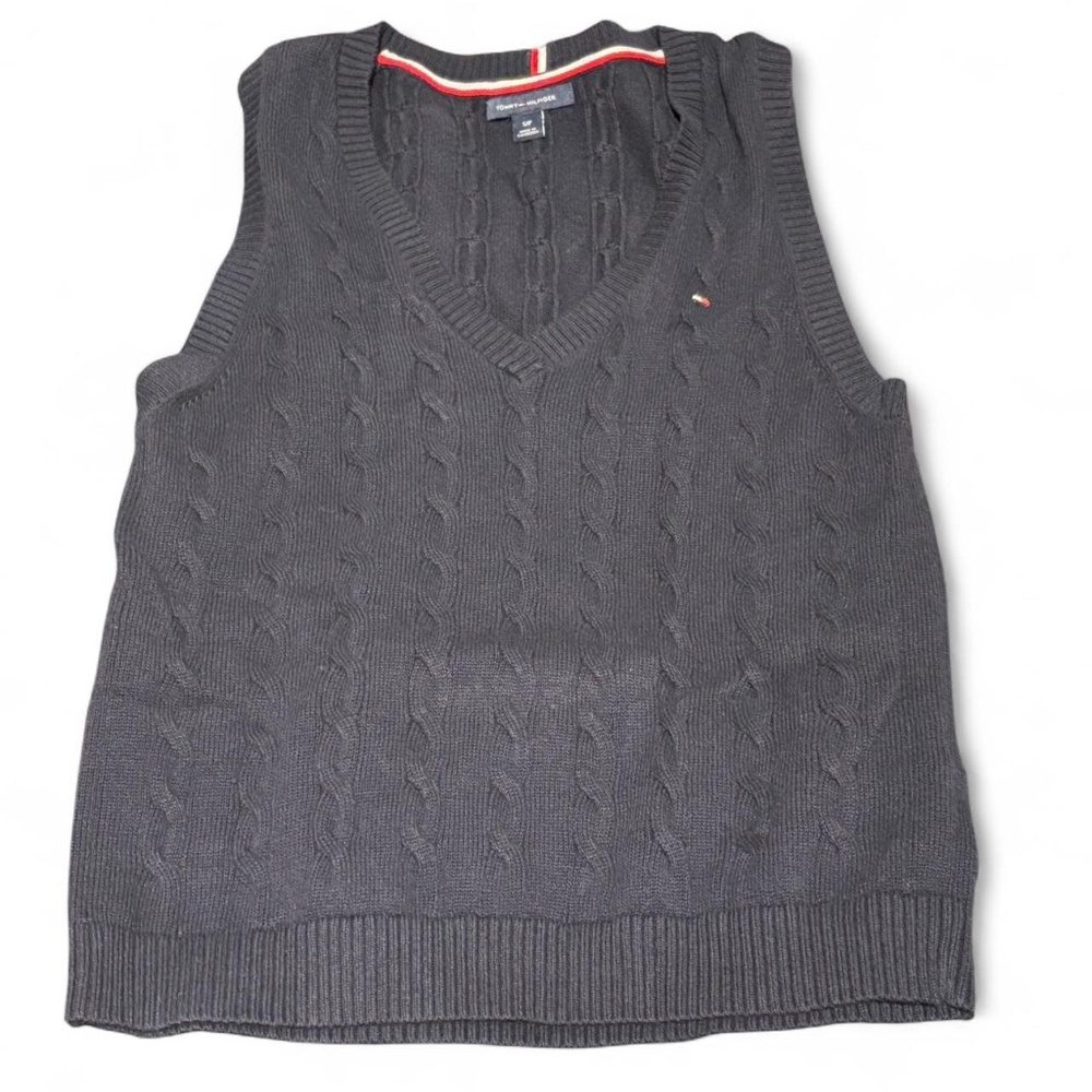 navy blue Tommy Hilfiger cable knit sweater vest